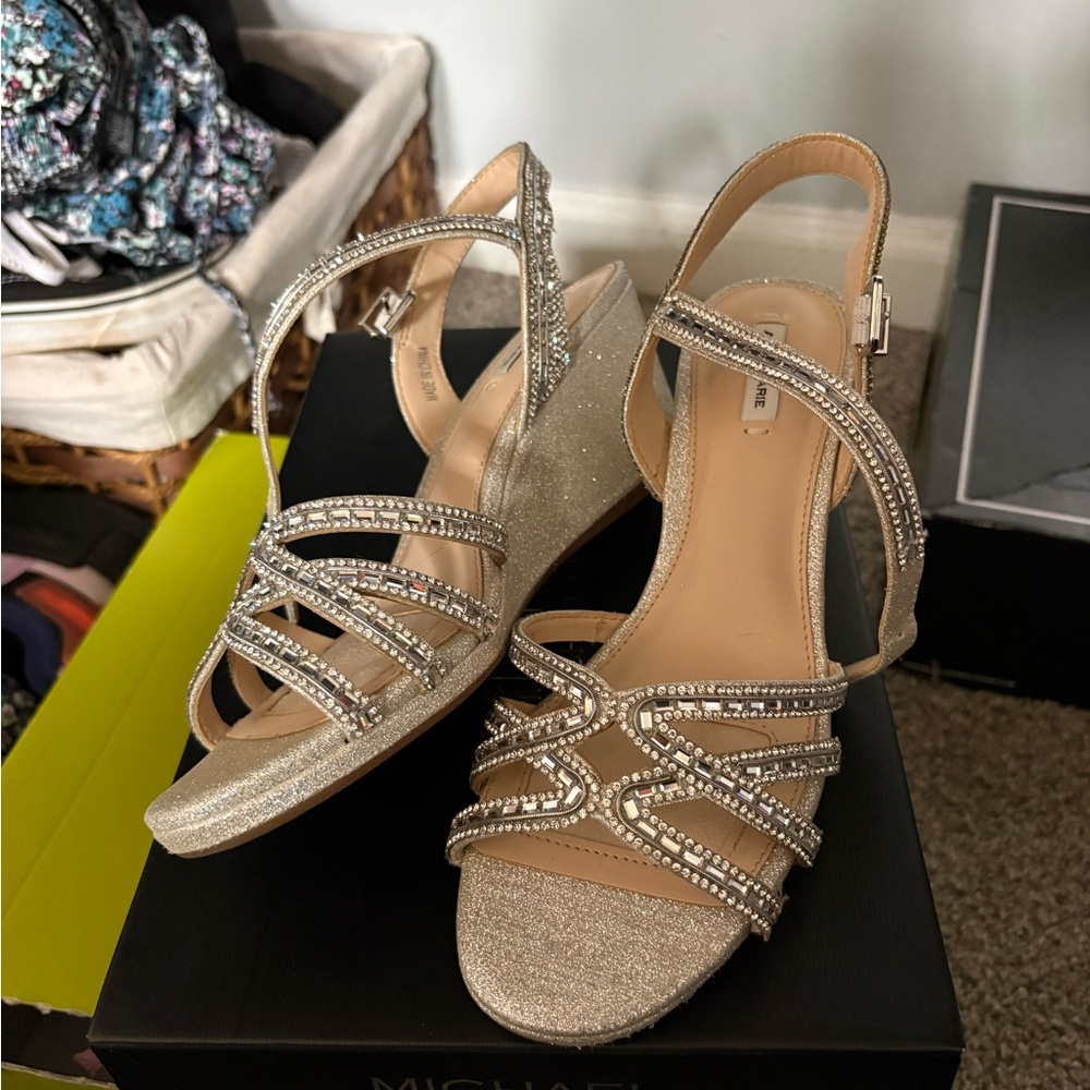 Alex Marie Glittering Silver Strappy Heels